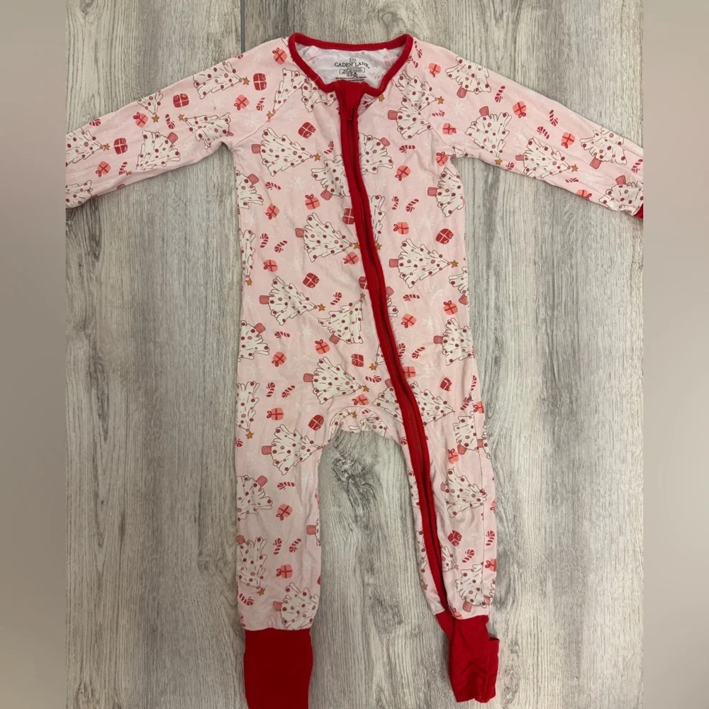 Caden Lane Pink and Red Holiday Kids One Piece Pajamas